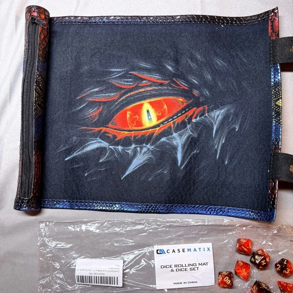 Casematix Dice Rolling Mat Scroll & Dice Set Dragon Eye Iridescent Snakeskin NEW